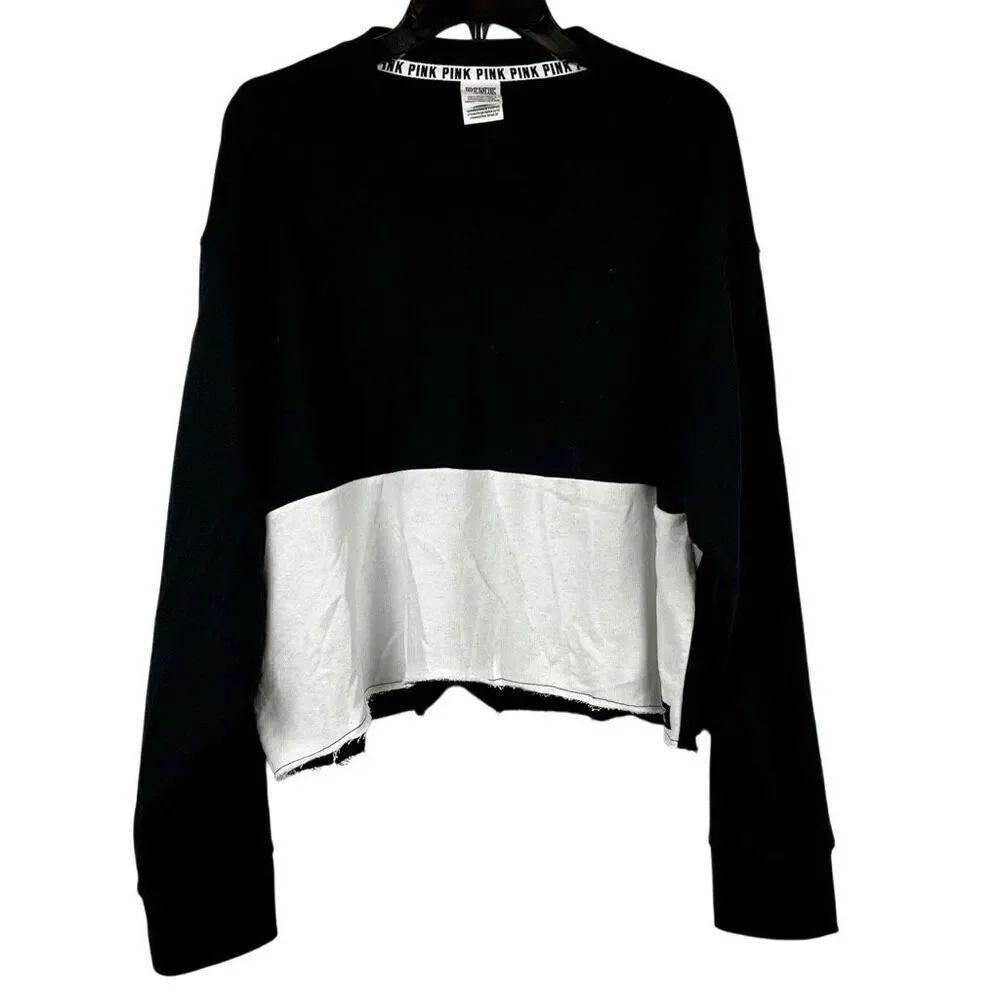 PINK Victoria’s Secret Color Block Cropped Sweatshirt Snap Sleeves Large
